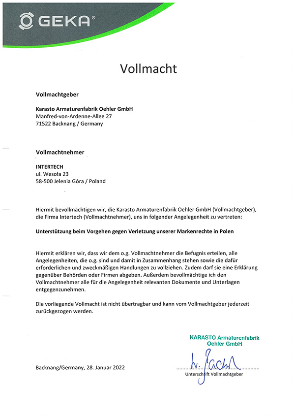 Vollmacht Karasto