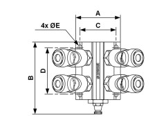 PrevoS1 - Przyłącze Ścienne - Rozdzielacz z Szybkozłączkami - DN 7,4 - PREVOST S1 - z Gwintem Wewnętrznym - 4, 6, 8 lub 10 portów