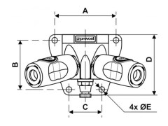 PrevoS1 - Uchwyt Ścienny ze Spustem - z Dwiema Szybkozłączkami z Odpowietrzeniem - PREVOST S1 - z Gwintem Wewnętrznym - DN 7,4 - Typ ESI 07 WK - 1 Klik