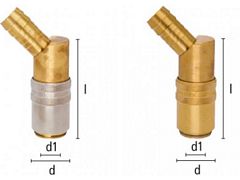 Szybkozłączka z Króćcem do Węża pod Kątem 45° - Zawór Odcinający - Rozmiar 19 - DN 13 - Typ ESHG TL-45AB - LUDECKE - Odpowiednik HASCO Z 8