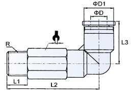 Złącze Wtykowe Kątowe Długie z Gwintem Zewn.